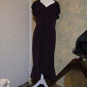 Dark Purple Maxi Dress with Flutter Sleeves and Flounce Hem